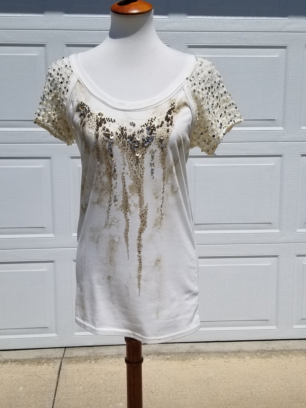 Miss Me Cream Short Sleeve Sequin Scoop Neck Top